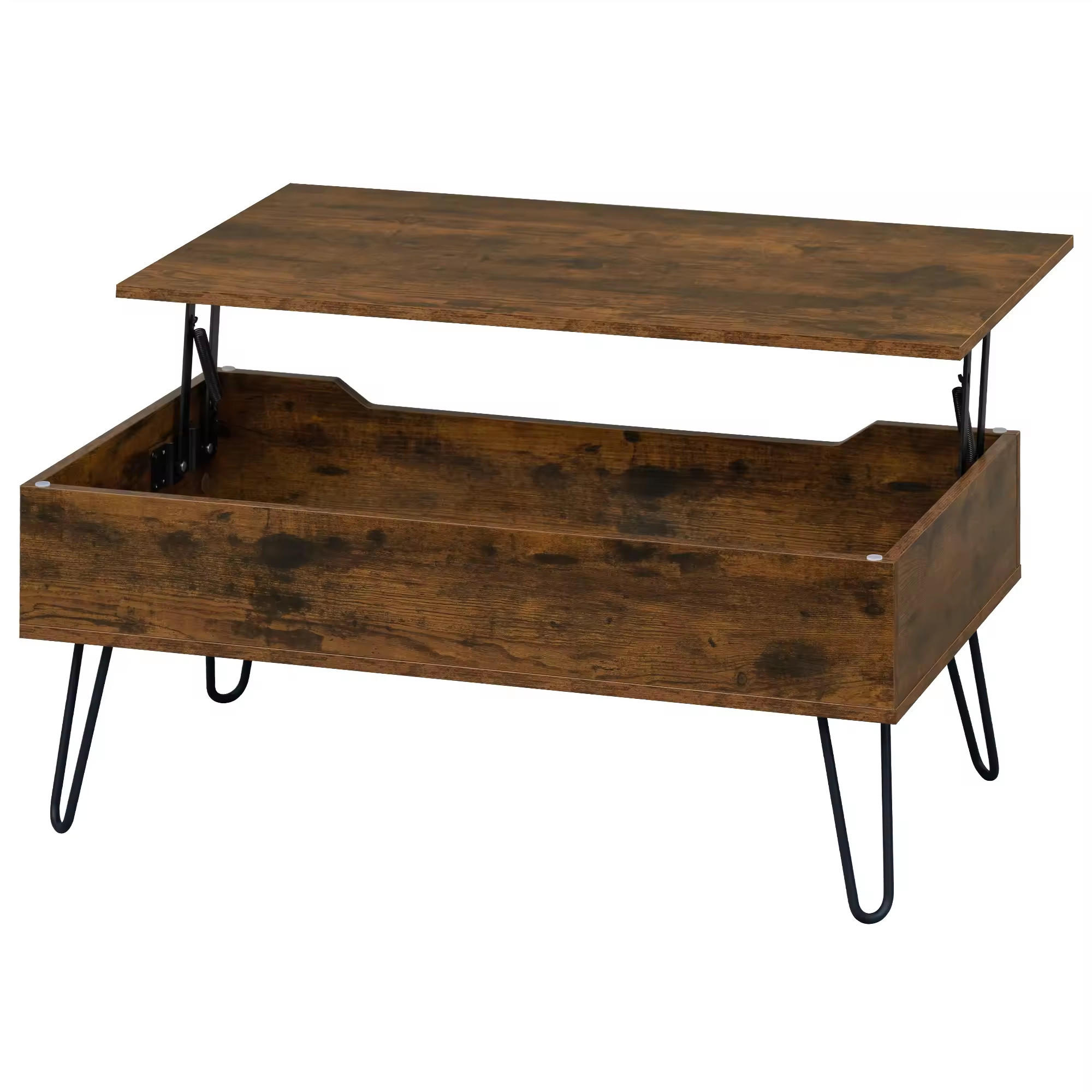 COUCHTISCH DE-37213 Lift-Top mit verstecktem Stauraum Rustikales Braun - Braun, Holzwerkstoff (95/50/40cm) - ComfortXL