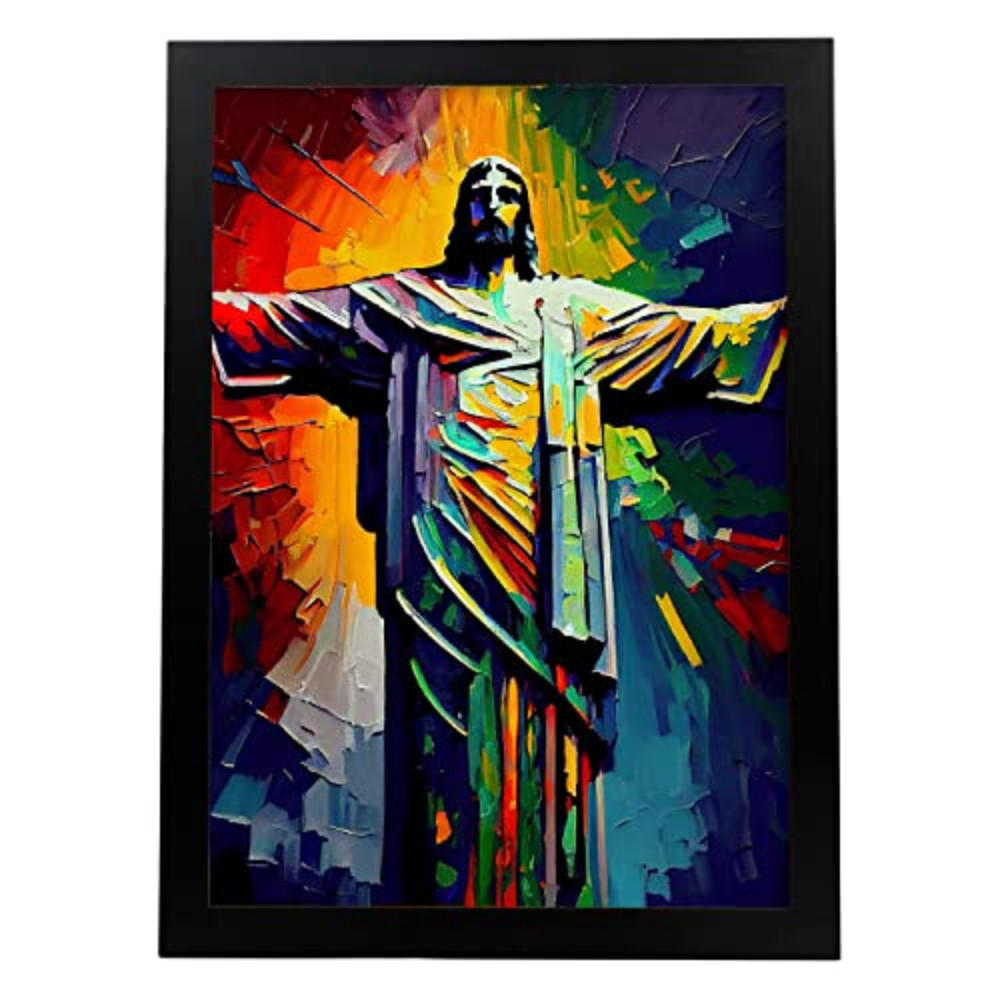 POSTER Christus Der Erlöser Im Ölgemälde Stil A4 Schwarzer Rahmen - Schwarz, Papier (29.7/5/21cm) - Nacnic