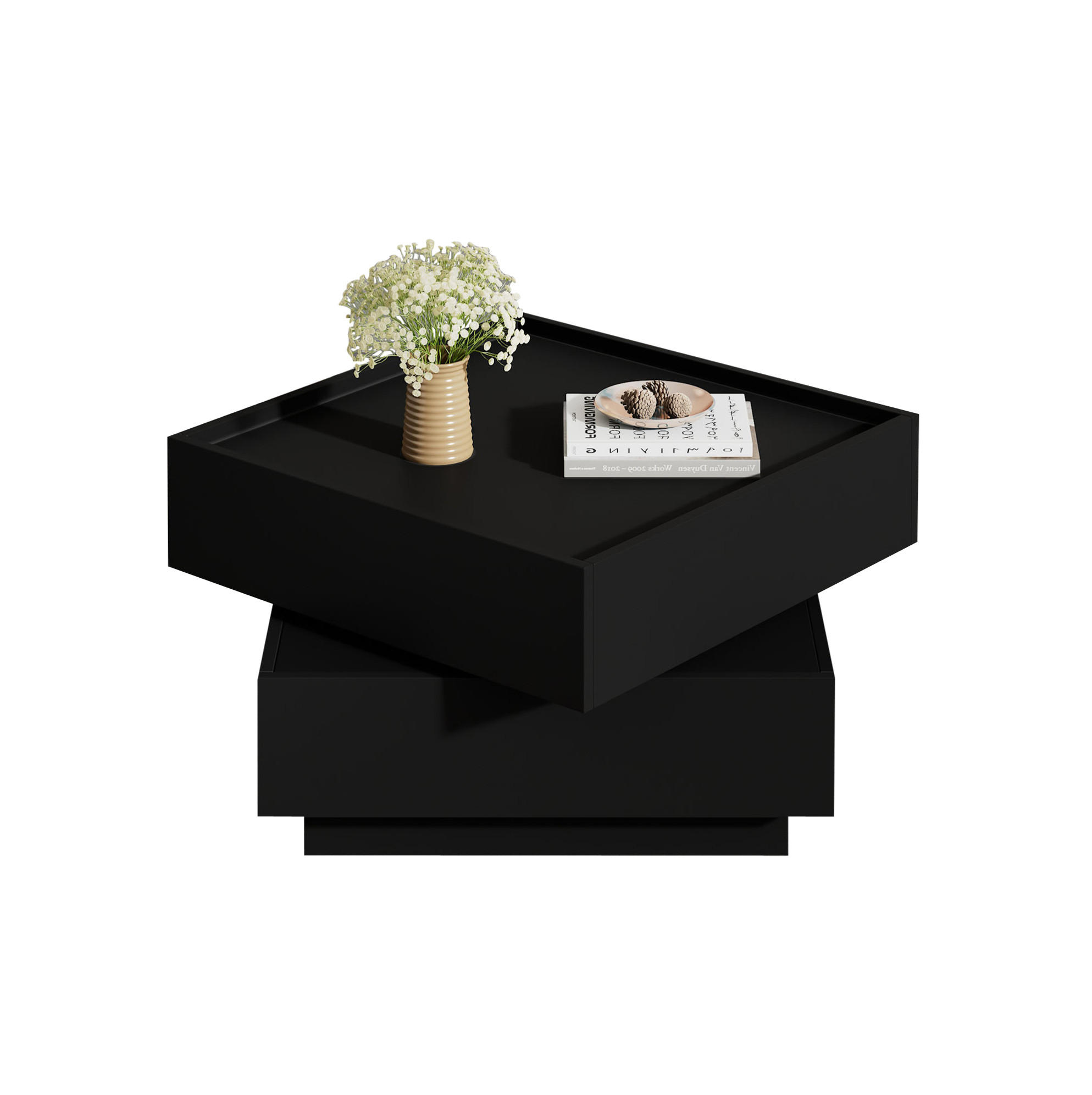 COUCHTISCH, 360° drehbar, 2 Schubladen, Spanplatte in Schwarz, 60/60/38 cm,Schwarz - Schwarz, Holzwerkstoff (60/60/38cm) - Redom
