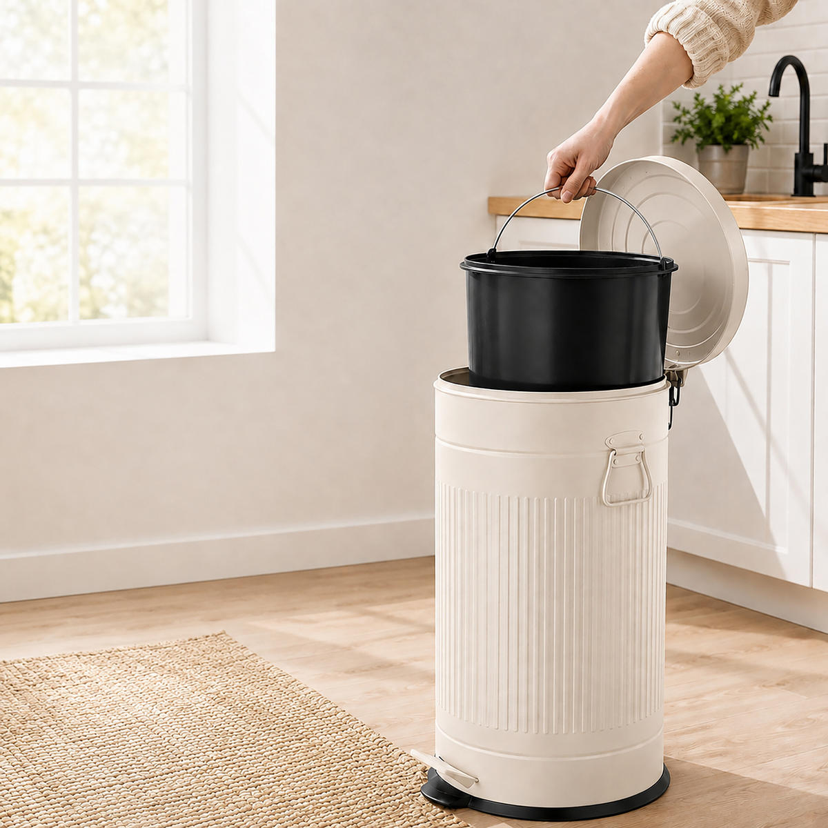 COȘ Bej cu pedală Soft Close 40 l - bej, material plastic/metal (35/67/35cm) - Relaxdays