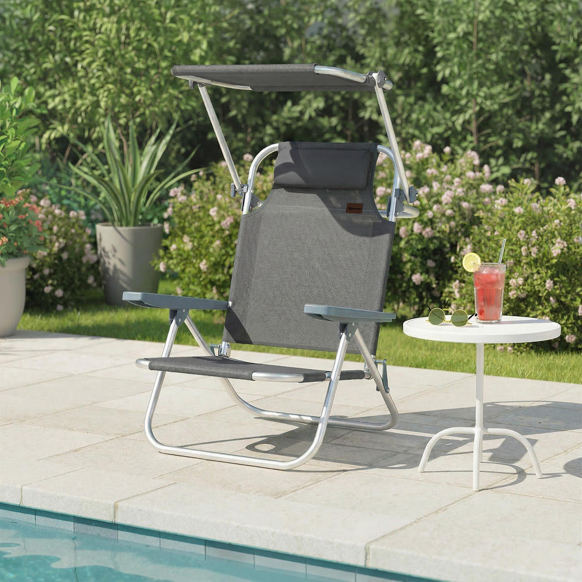 SONNENLIEGE Aluminium Mesh Dunkelgrau - Dunkelgrau/Silberfarben, Textil/Metall (62/79/68cm) - Outsunny