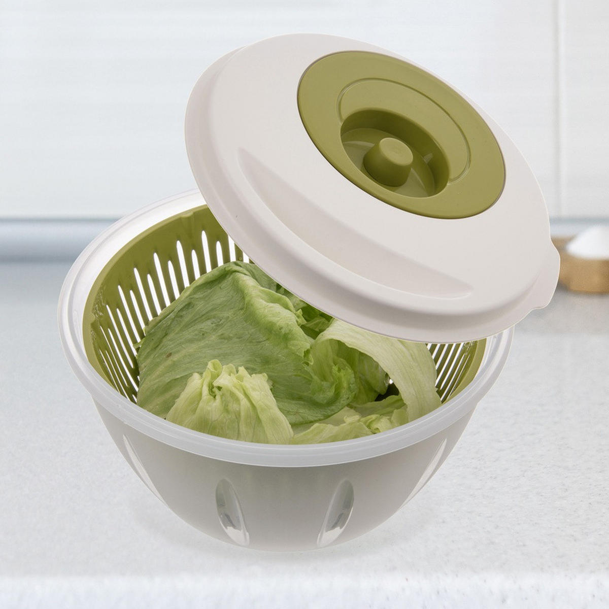 SALATSCHLEUDER ELA Grün Weiß 4,5 l - Transparent, Kunststoff (25.5/14.5cm) - Orion 