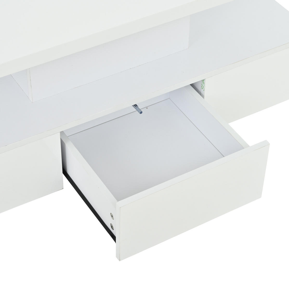COUCHTISCH 100/50/39 cm in Weiß mit LED-Beleuchtung, Hochglanz und Schublade - Weiß, Holzwerkstoff (100/50/39cm) - Flora Grace