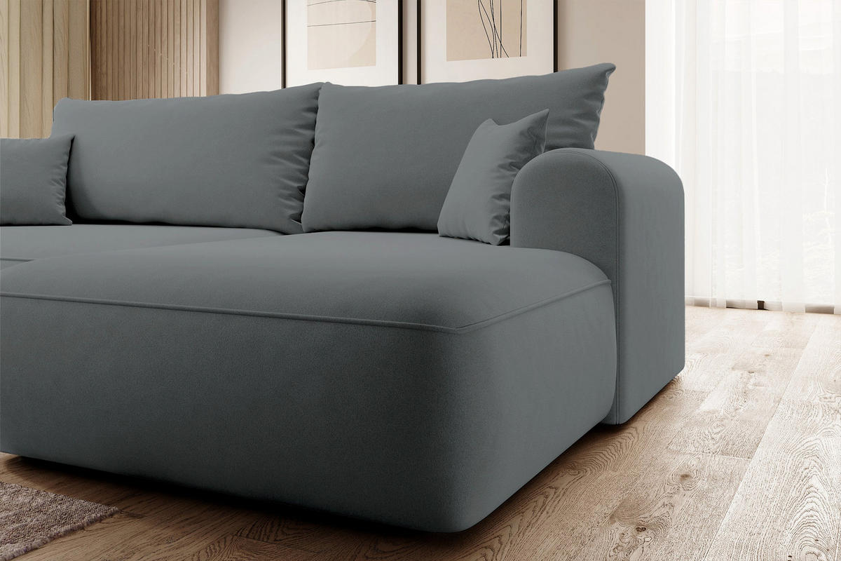 ECKSOFA Ovo Dunkelgrau Velours - Dunkelgrau/Schwarz, Kunststoff/Textil (260/165cm) - Selsey