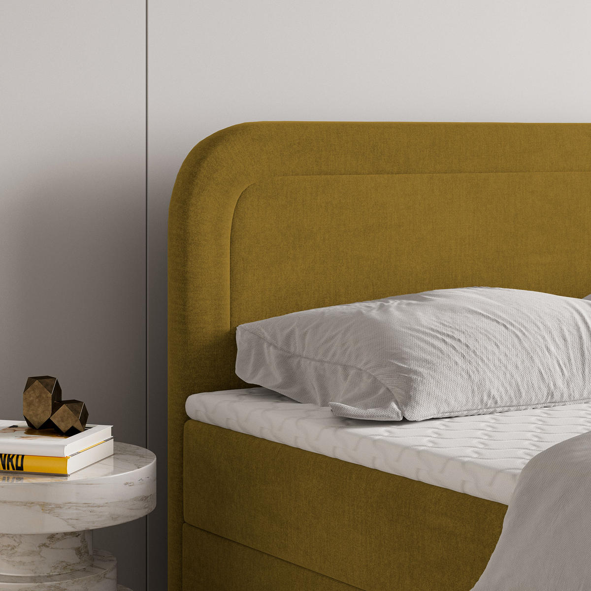 BOXBETT ARMEL 160x200 cm mit Matratze und Topper - Gelb - Gelb, Holz (160/200cm) - MASSENO