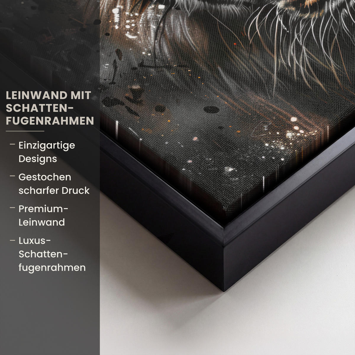 LEINWAND Bilder mit Rahmen - Tiger - Tiere - Porträt - Luxus - Schwarz - 40x30 - Braun, Textil (40/30cm) - MuchoWow
