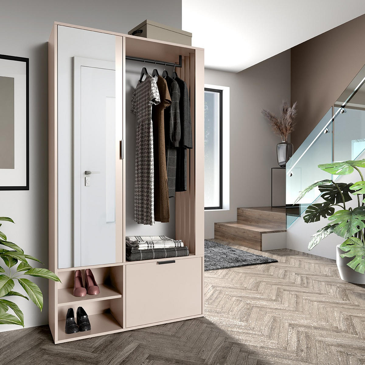 GARDEROBE Milo Uni 100 x 189,4 x 33 cm Kaschmir - Kaschmir, Holzwerkstoff/Metall (100/189.4/33cm) - Koseto