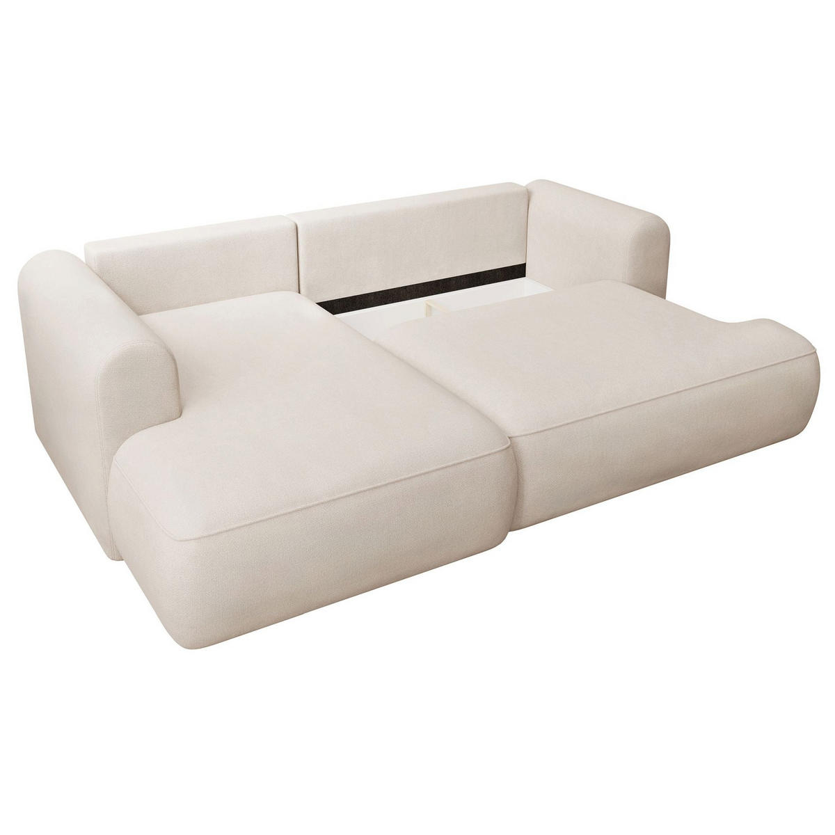ECKSCHLAFSOFA Ovo Mini Creme Easy-Clean-Chenille-Bezug - Creme/Schwarz, Kunststoff/Textil (238/156cm) - Selsey