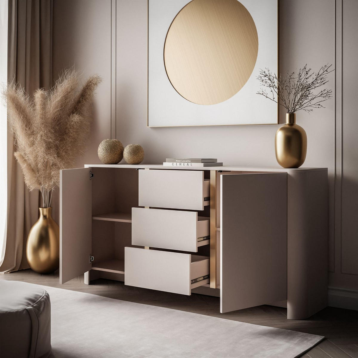 KOMMODE mit Schubladen DESTINY KSZ-168 Kaschmir - Kaschmir, Holzwerkstoff (168/84/39cm) - Lookway