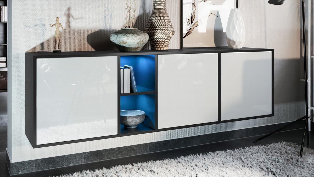 SIDEBOARD Cuba Türen in Weiß Hochglanz - Weiß Hochglanz, Holzwerkstoff (182/53/35cm) - Vladon
