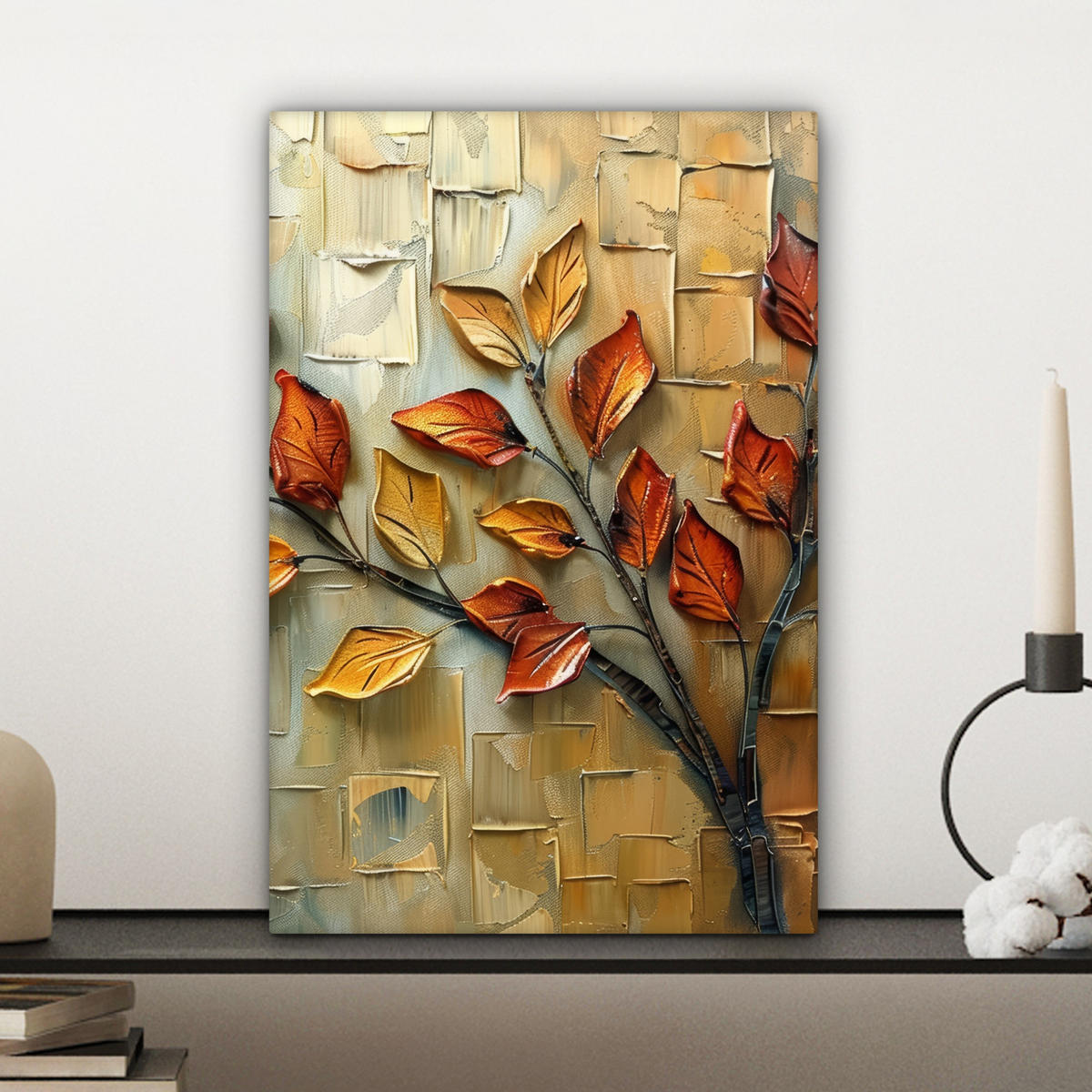 LEINWANDBILD Baum - Abstrakt - Natur - Kunst Deko Wohnzimmer 20x30 cm - Goldfarben, Textil (20/30cm) - MuchoWow