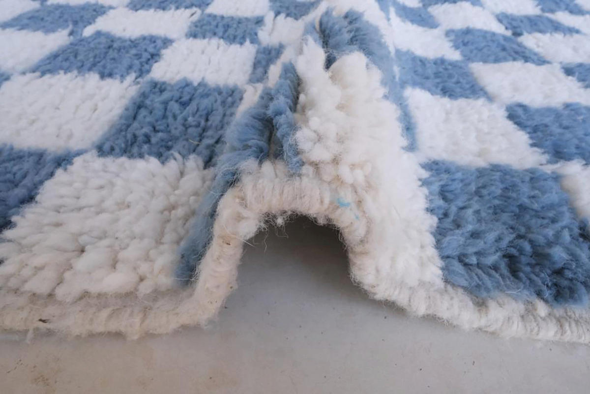 BERBERTEPPICH mit Karomuster aus Wolle 200x 300 cm - Blau, Naturmaterialien (200/300cm) - AFK Living