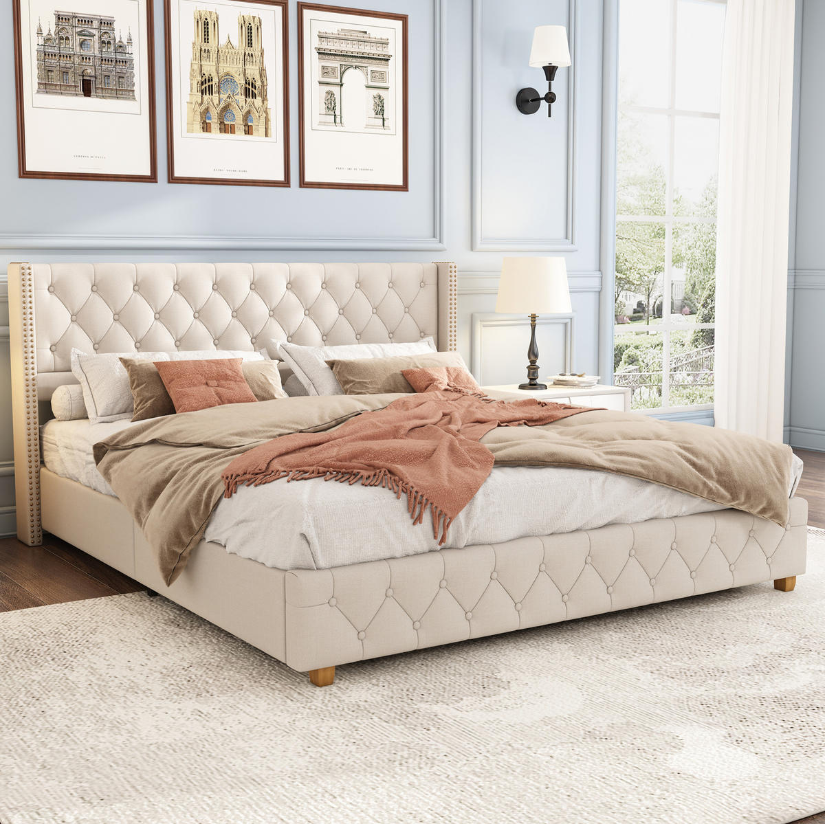 POLSTERBETT mit Lattenrost 180x200 cm Leinen Beige - Weiß, Metall (180/200cm) - Meubliv