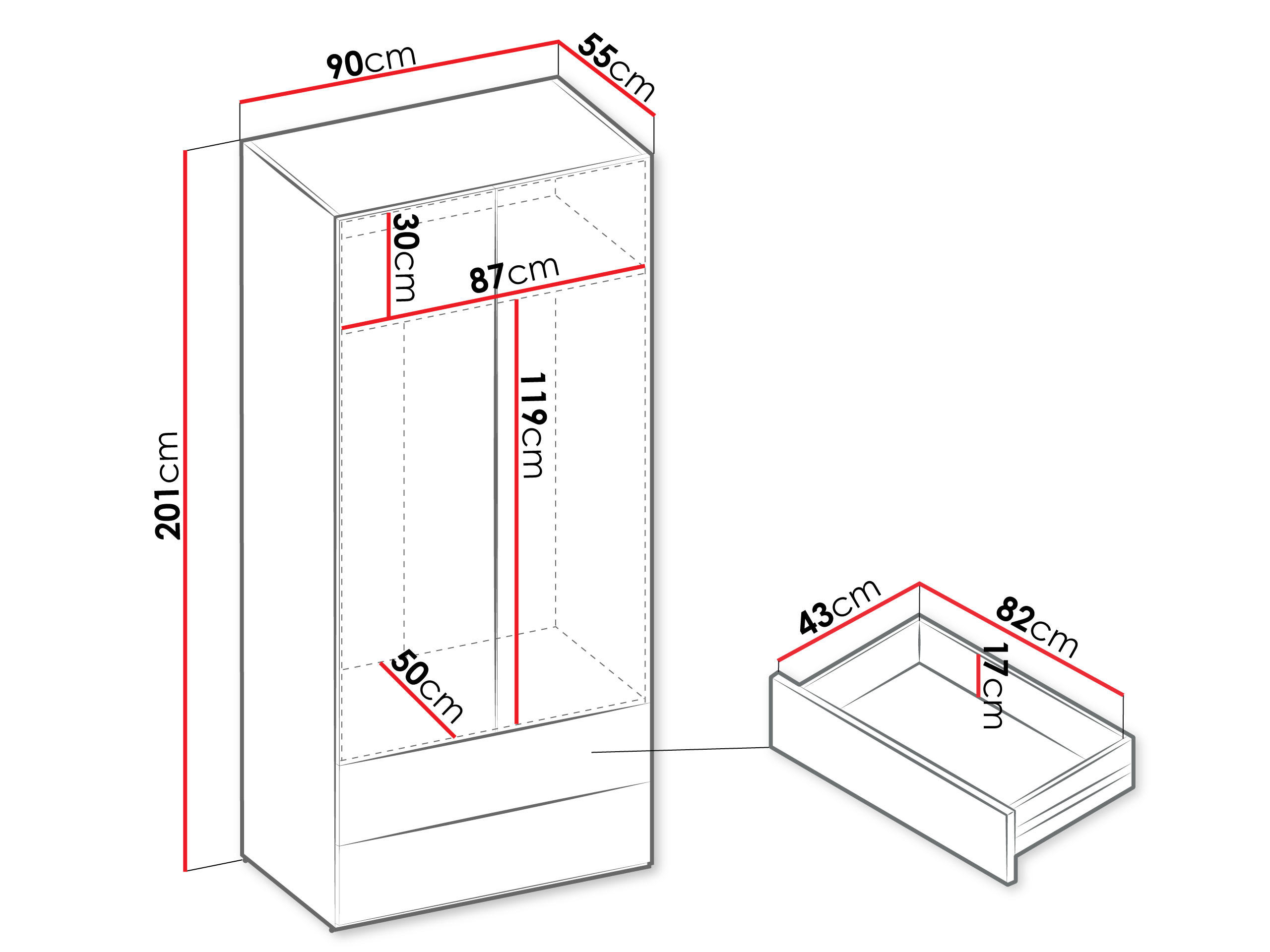 KLEIDERSCHRANK Sigma 2D2S SG02 - Kaschmir, Holzwerkstoff (90/201/55cm) - MIRJAN24