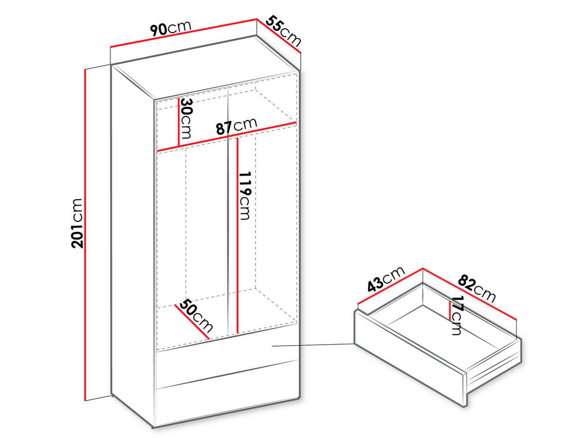 KLEIDERSCHRANK Sigma 2D2S SG02 - Kaschmir, Holzwerkstoff (90/201/55cm) - MIRJAN24