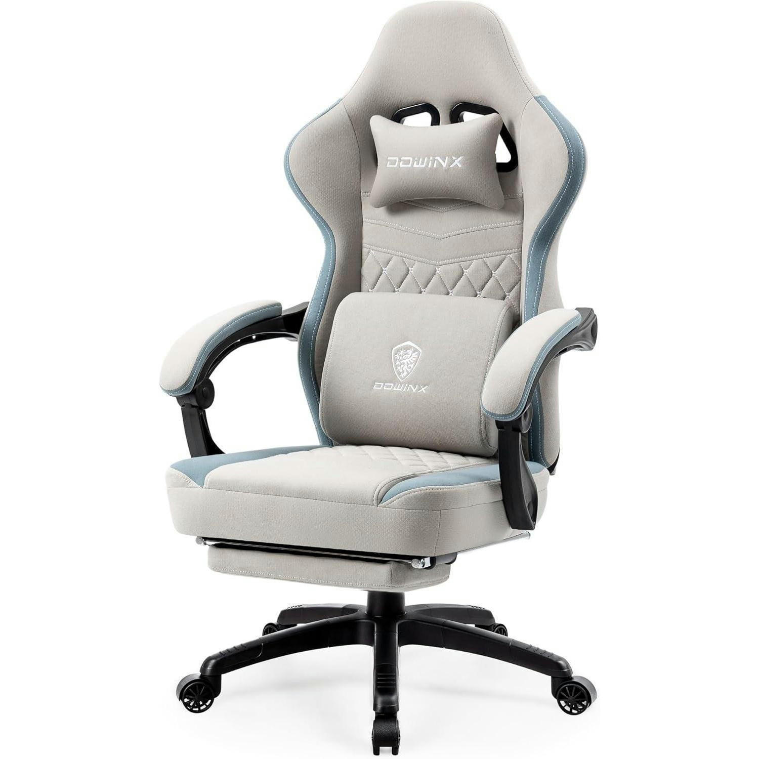 GAMING Stuhl Stoff Grau mit Fußstütze und Massagefunktion - Grau, Textil (50/133/50cm)