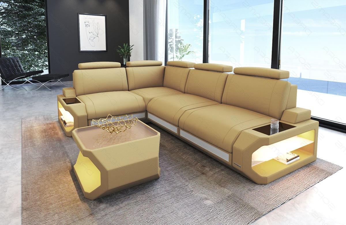 ECKSOFA Siena Beige Weiß Mikrofaserstoff - Beige, Kunststoff (272/272cm)