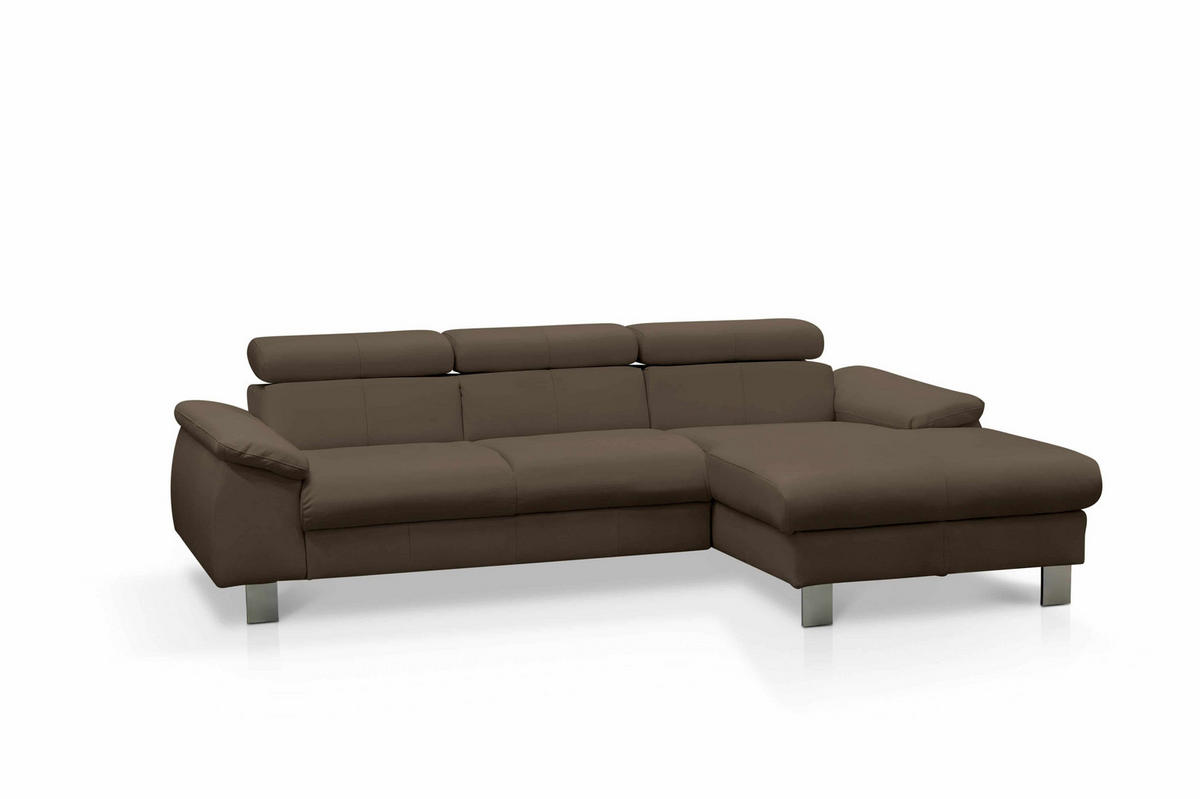 ECKSCHLAFSOFA mit Echtlederbezug, Schlaffunktion & Bettkasten - Chromfarben/Dunkelbraun, Leder/Holz (166/244cm) - Cotta