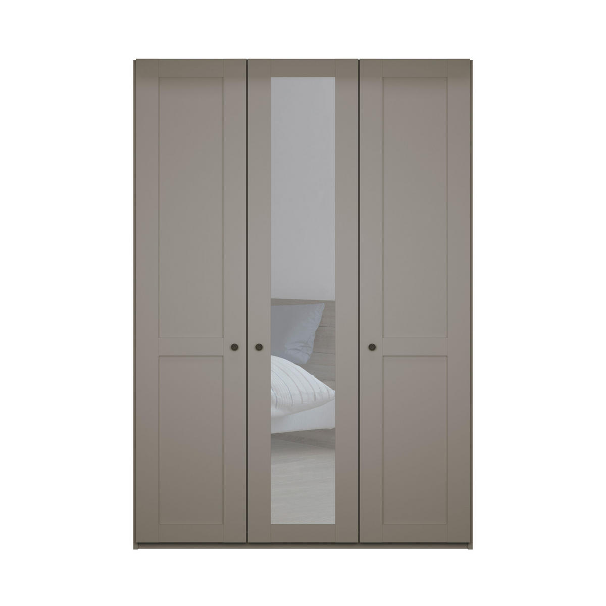 SCHLAFZIMMER Greenholm in Kieselgrau 4 teilig mit Kleiderschrank 150cm Breite mit Spiegel, Doppelbett 180x200cm, zwei Nachttisch - Grau, Holzwerkstoff (80/200/120cm)