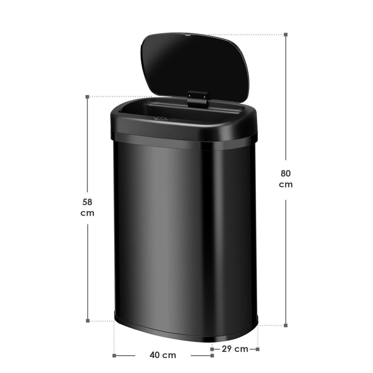 MÜLLEIMER viereckig 50L schwarz mit Sensor - Schwarz, Metall (40/58/29cm) - Juskys