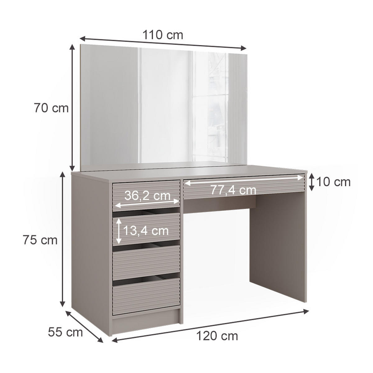 SCHMINKTISCH Sherry Cashmere 120 cm mit Spiegel - Kaschmir, Holzwerkstoff (120/75/55cm) - Vicco