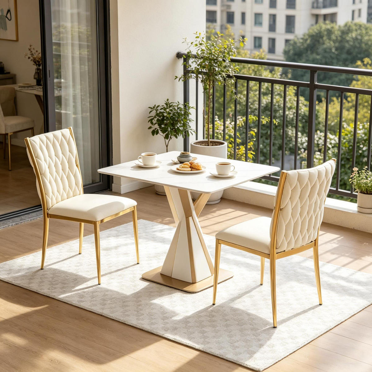 STUHL-SET DE-36138 2 Stück mit hoher Rückenlehne Cremeweiß - Creme, Metall (47/94.5/59.5cm) - ComfortXL