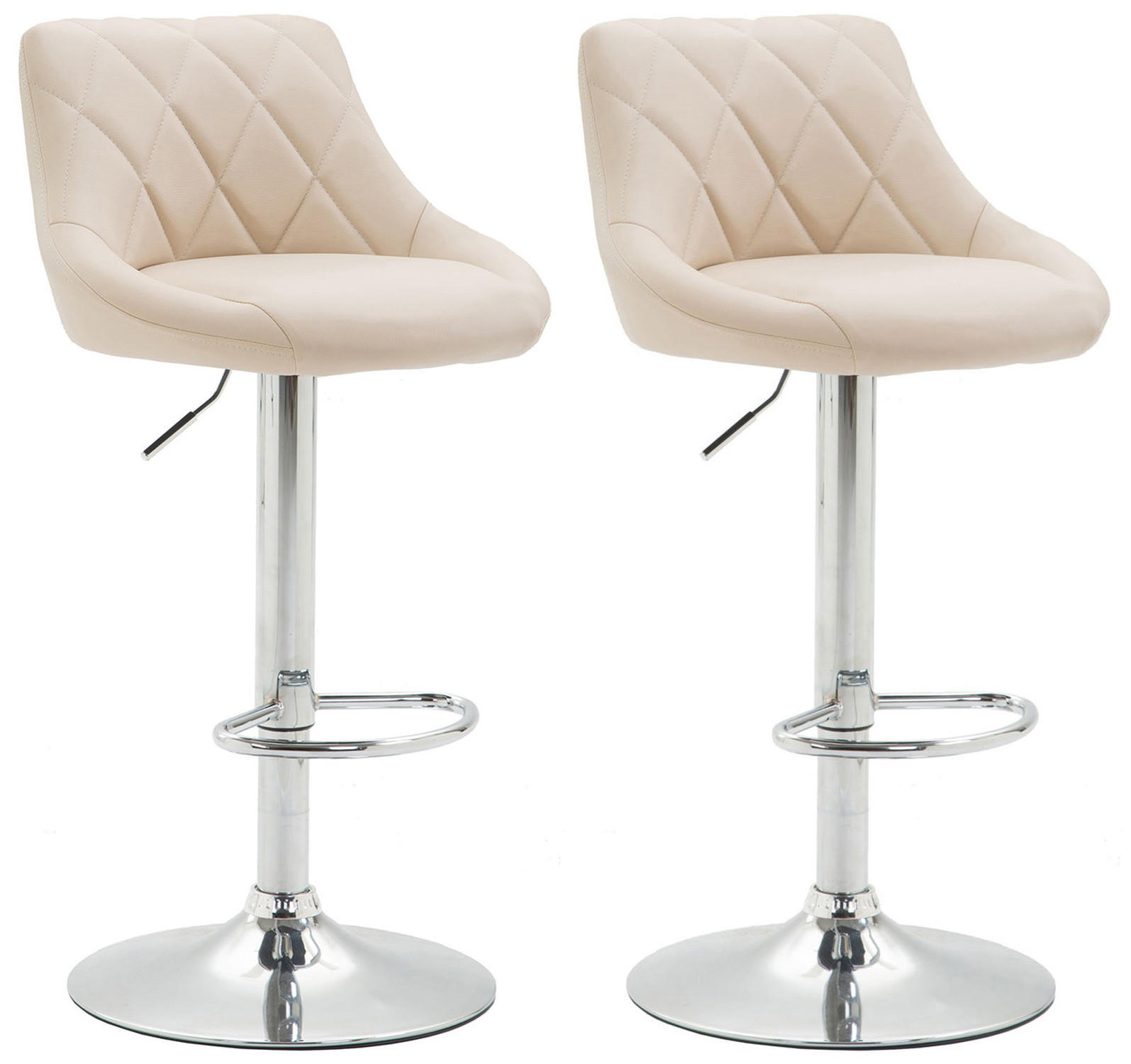 BARHOCKER Lazius, 2er Set, Gestell Metall in Chromoptik, Kunstleder Creme - Chromfarben/Creme, Kunststoff/Textil (46/100/49cm) - TPFLiving