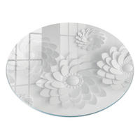 GLASPLATTE fi80 cm – Weiße Blüten - Schwarz, Glas (0.4/80/80cm) - ArtPrintCave