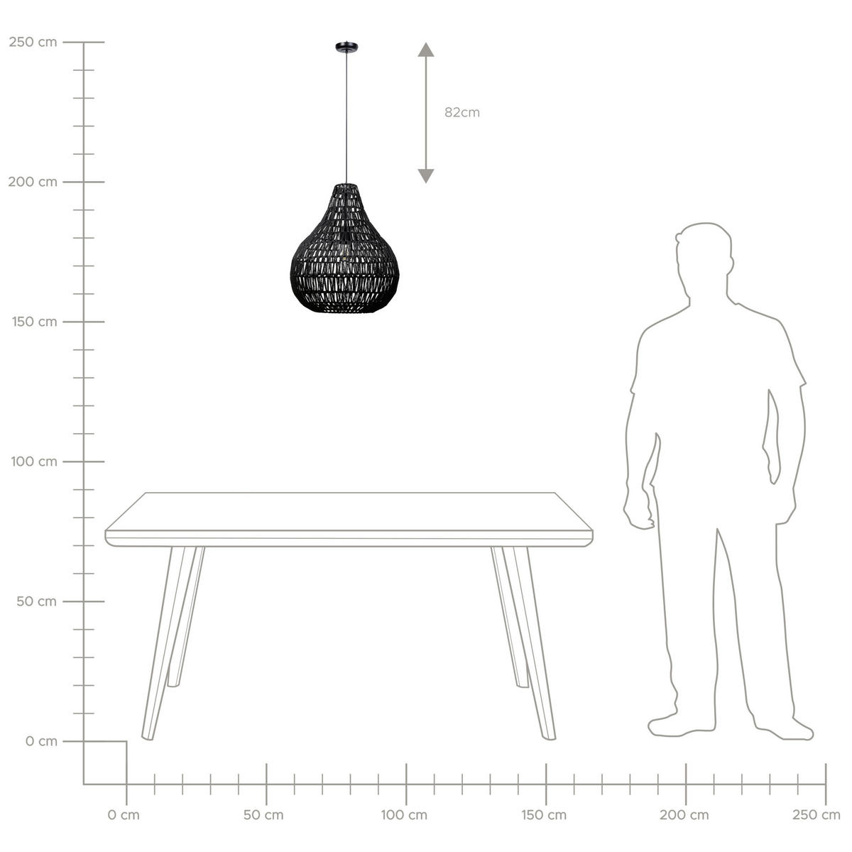 HÄNGELEUCHTE Molopo 40/40/167 cm - Schwarz, Papier (40/40/167cm) - Beliani