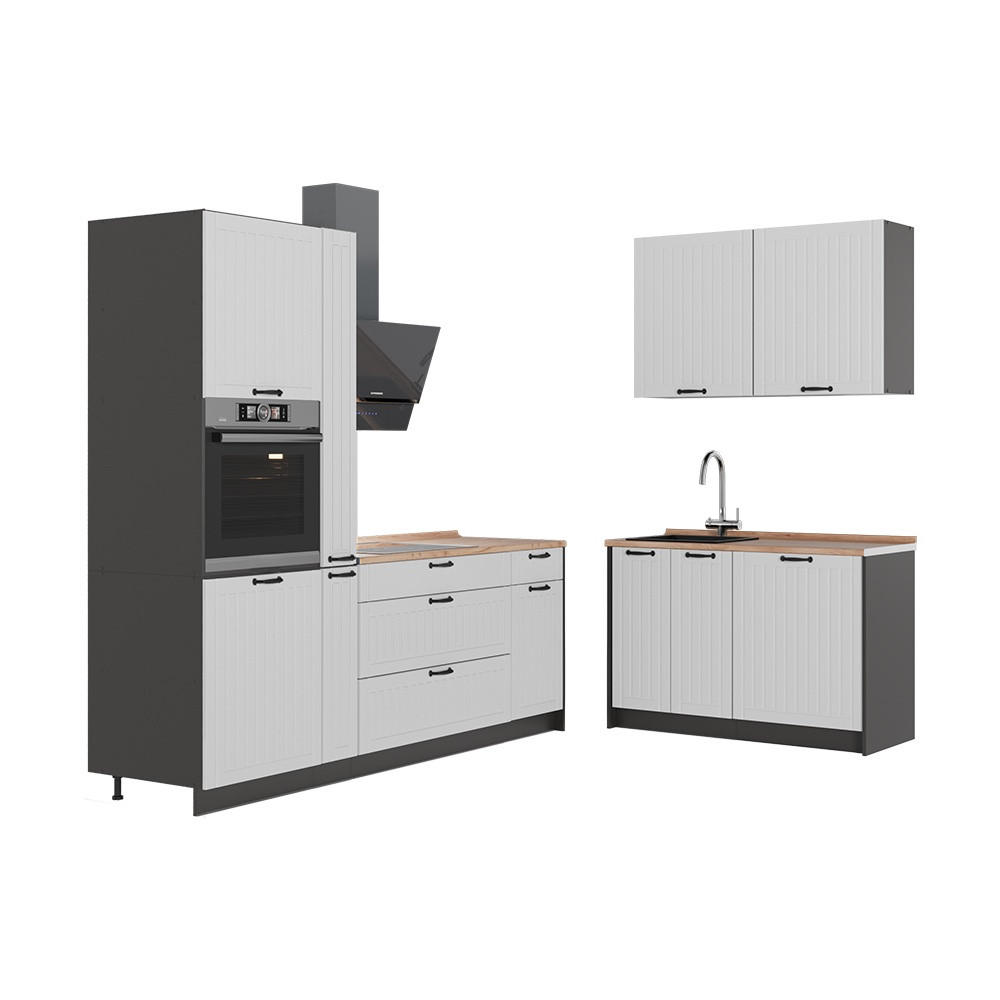 KUCHYŇA Fame-Line, Biely vidiecky dom/antracitová, 220 x 120 cm, AP Oak - biela/antracitová, kompozitné drevo (220/206.8/60cm) - Vicco
