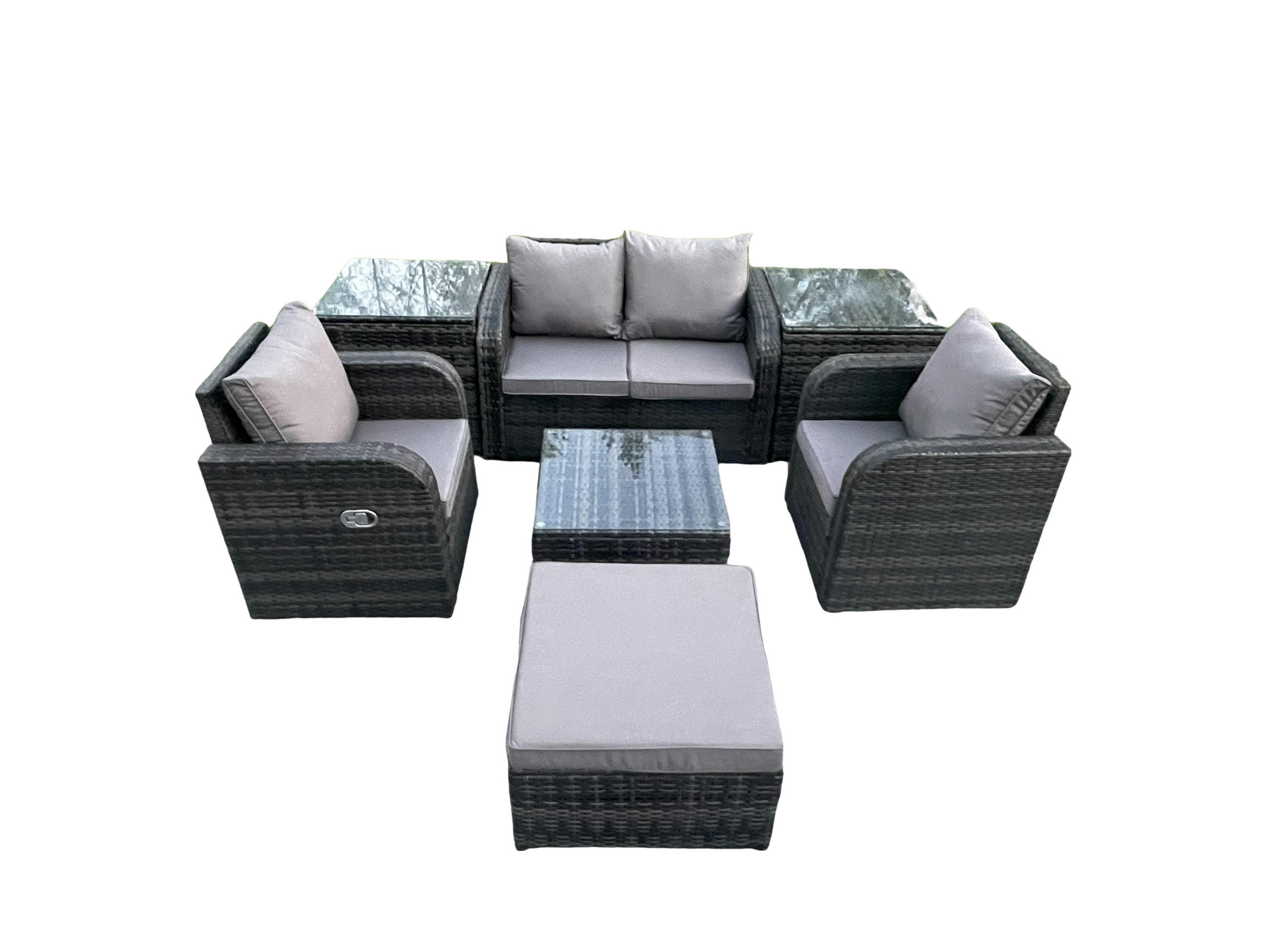 LOUNGESOFA-SET Polyrattan Dunkelgrau 5-Sitzer - Dunkelgrau, Metall - Fimous