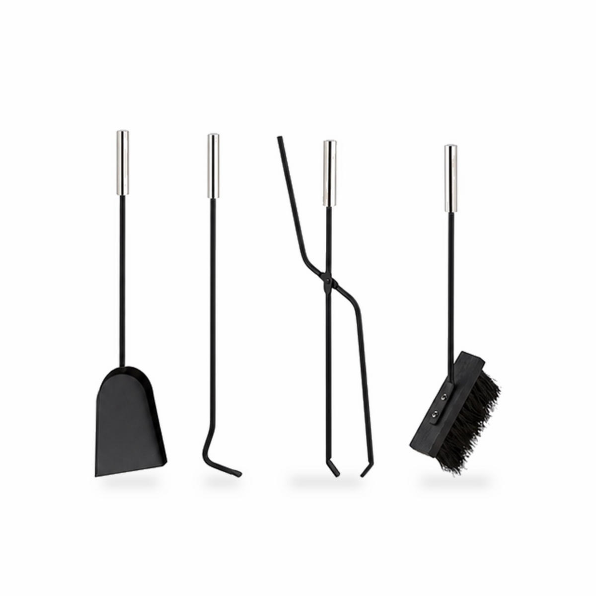 KAMINBESTECK-SET 5-tlg. - Schwarz, Metall (23/66/15cm) - Relaxdays