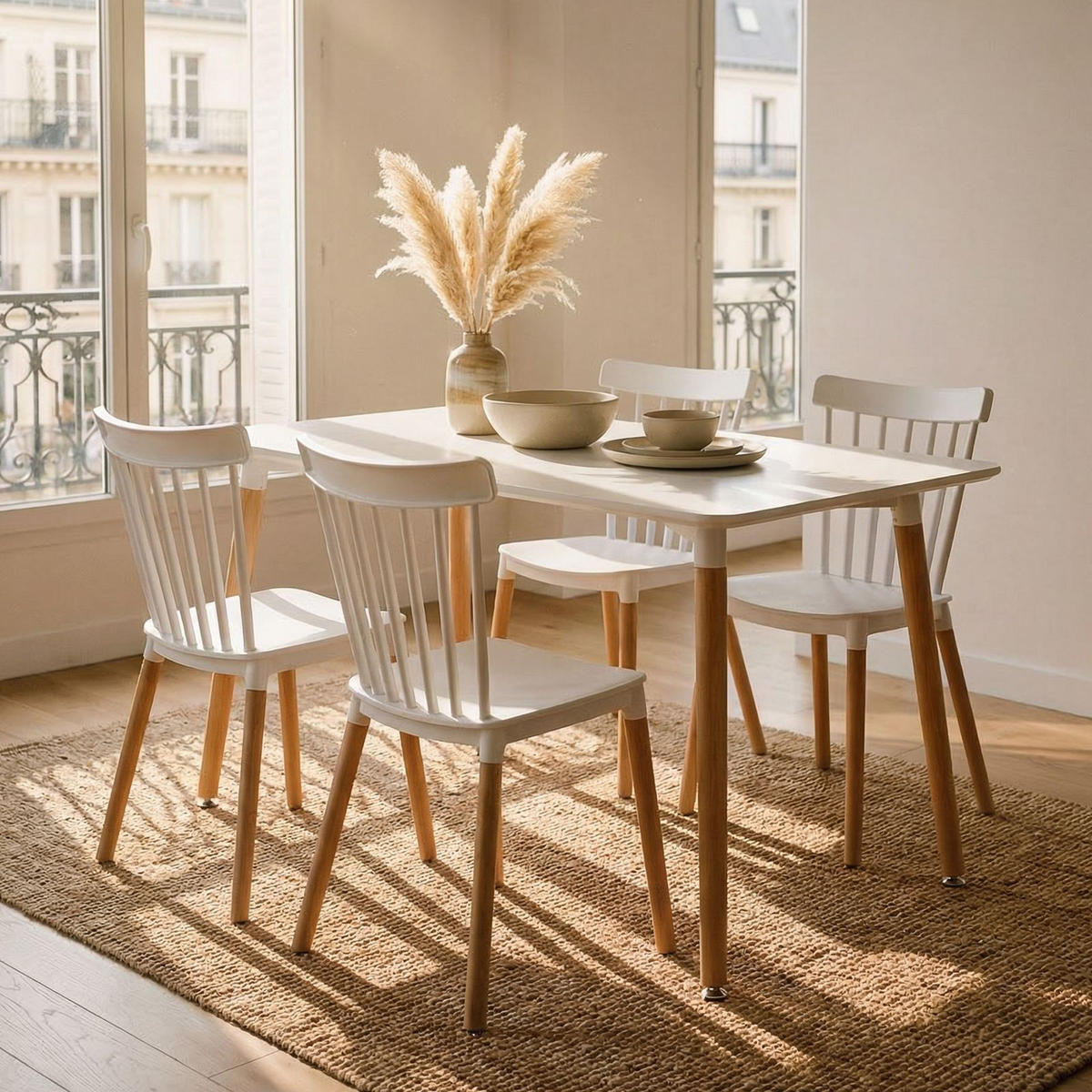 ESSGRUPPE SHANNON/RAVI 5er Set weiß - Weiß, Holz/Holzwerkstoff - IDIMEX