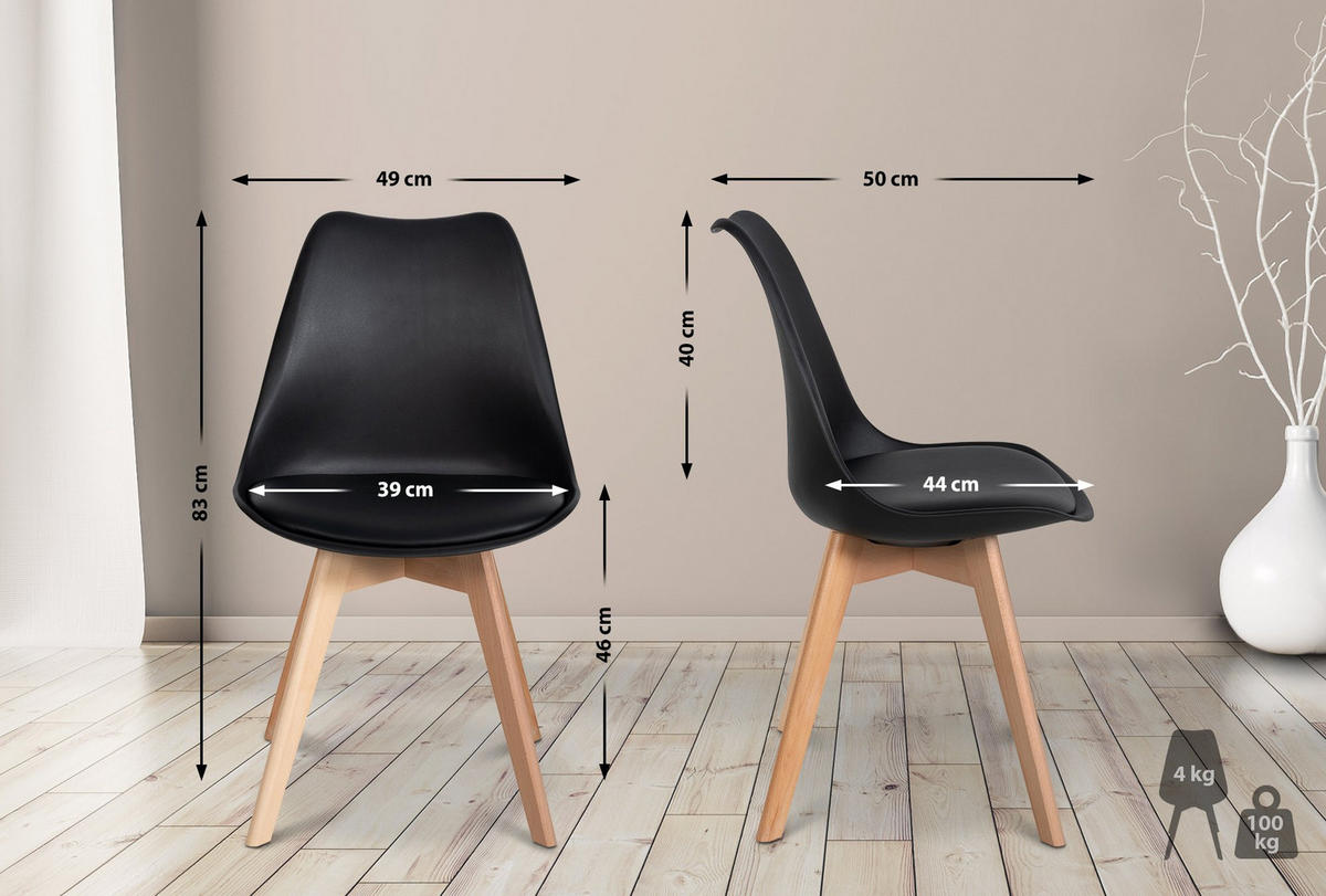 STUHL 6er Set Kunststoff schwarz - Eukalyptusholzfarben/Schwarz, Holz/Kunststoff (49/83/50cm) - CLP