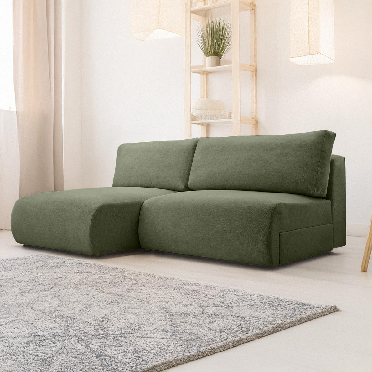 ECKSOFA Ripley mit Schlaffunktion, Olive - Olivgrün, Textil (223/150cm) - Fedve