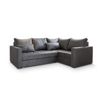 ECKSOFA LIRENO R-S Grau Plüsch-Stoff mit Schlaffunktion - Grau, Holz (220/153cm) - MASSENO
