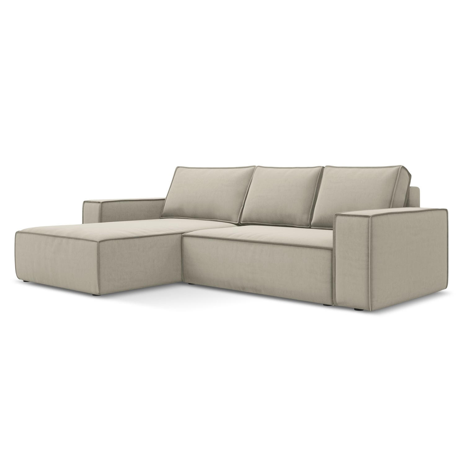 ECKSOFA mit Schlaffunktion Samt Stoff Creme - Perlmutt/Creme, Kunststoff/Textil (185/290cm) - LaMiaSofa