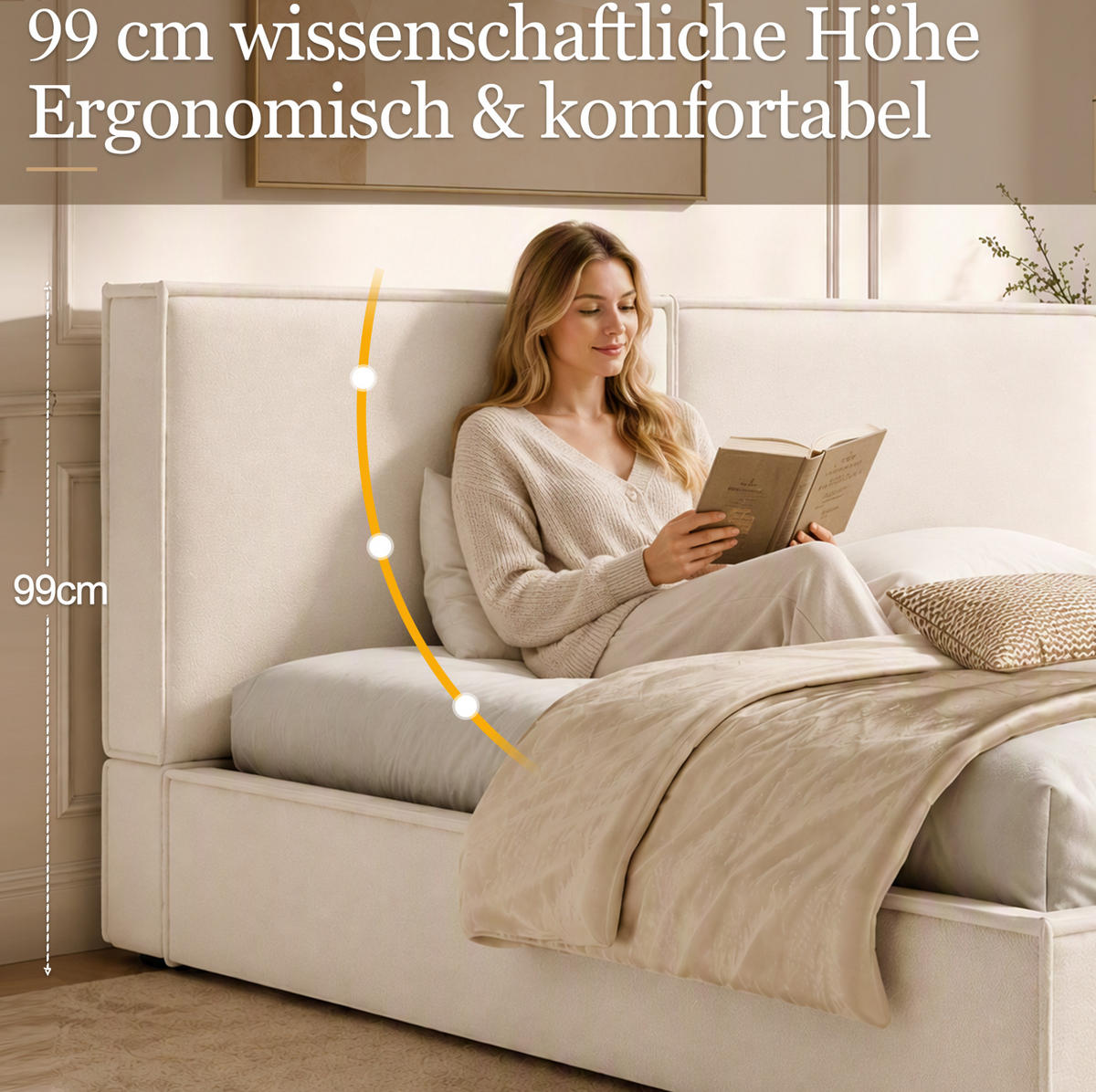POLSTERBETT aus Leinen 180x200 cm Beige mit hydraulischem Bettkasten und Lattenrost - Beige, Textil (180/200cm) - Modfu