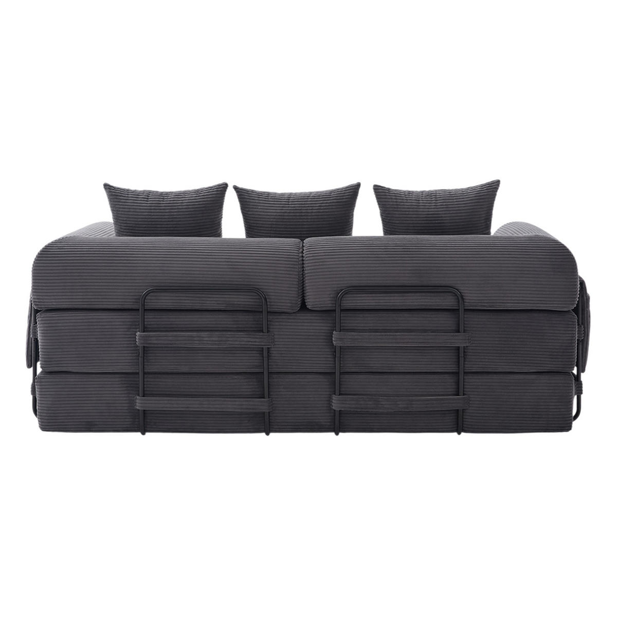 SOFA 200/94/67 cm in Dunkelgrau aus Cord mit modularer Gestaltung und Seitentasche - Dunkelgrau, Textil (94/67/200cm) - Flora Grace