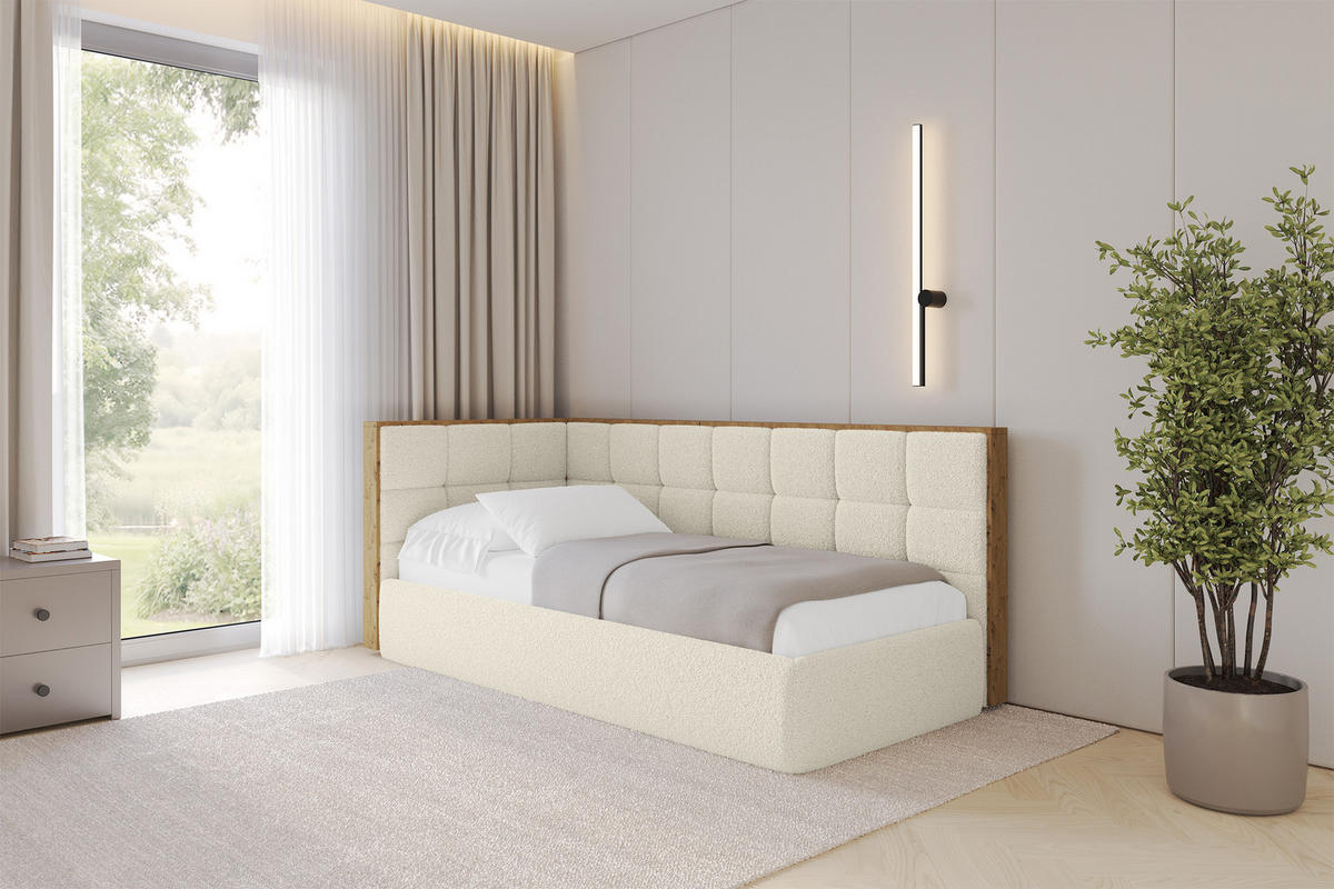 EINZELLBETT Jugendbett mit Bettkasten, Rechts - SOVY 100x200 Beige - Perlmutt, Holzwerkstoff/Textil (100/200cm) - ALTDECOR