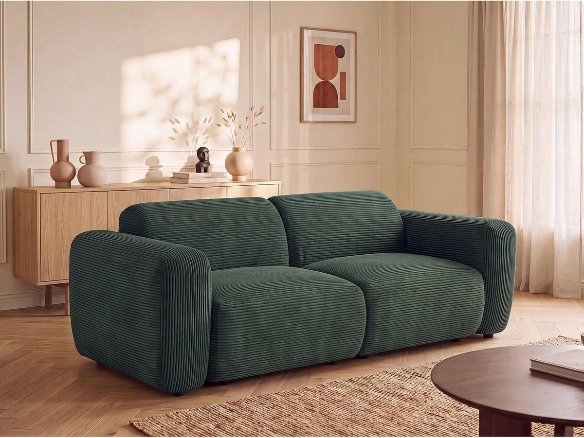 SOFA - 3 Personen - stoff - grün Pogni - Grün, Textil (205/73/97cm) - Vente-Unique