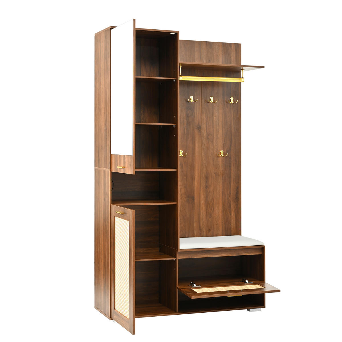 GARDEROBEN-SET Spiegel 6 goldene Haken Schuhschrank LED modern - Multicolor, Holzwerkstoff (38/190/110cm) - FLIEKS
