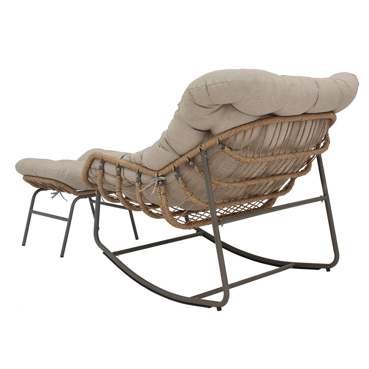 GARTENSESSEL mit Fußhocker - Stahl / Webstoff - Grau / Beige - Beige, Textil/Metall (118/87/110cm) - home24