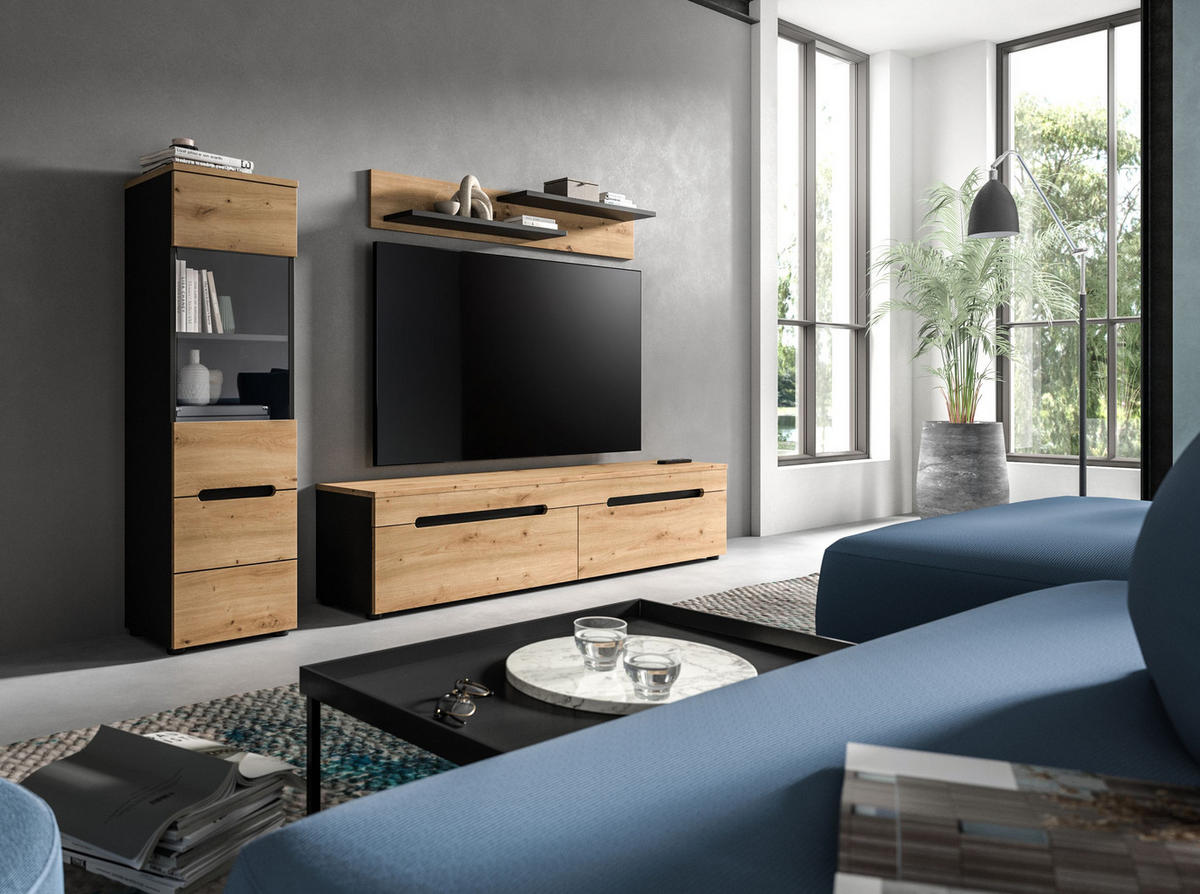 VITRINE CANU (B/H/T: ca. 36/125/33 cm) in Basalt grau/Artisan Nachbildung - Grau, Holzwerkstoff (36/125/33cm)