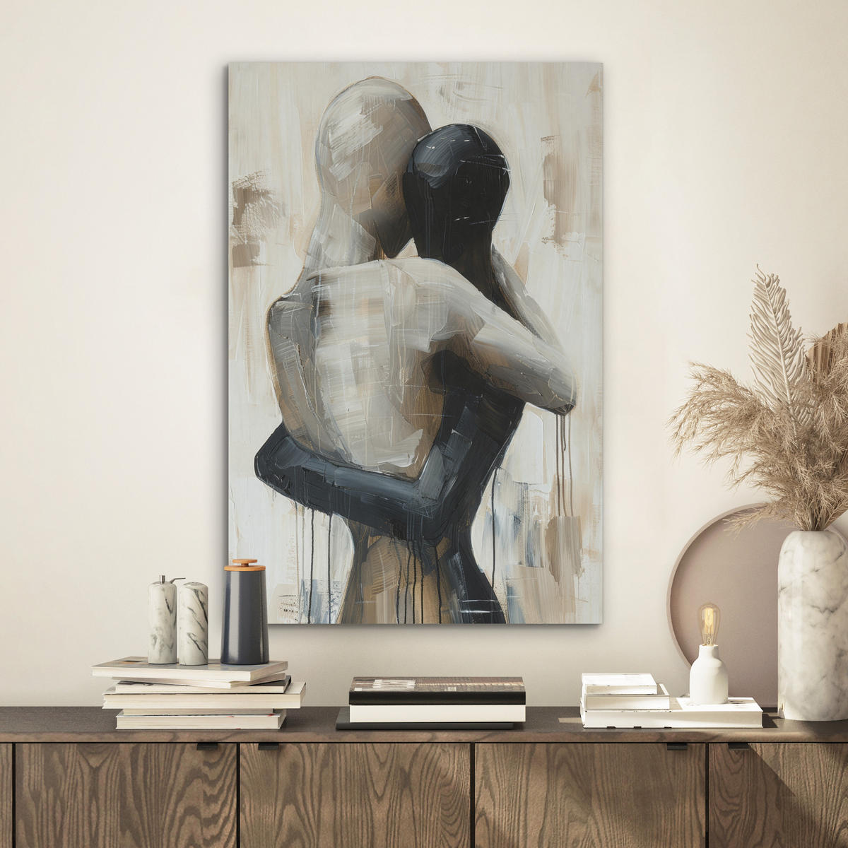 AKUSTIKBILD Abstrakt - Liebe - Schwarz und weiß - Modern Kunstdruck Schlafzimmer 50x70 cm - Schwarz, Kunststoff (50/70/0.9cm) - MuchoWow