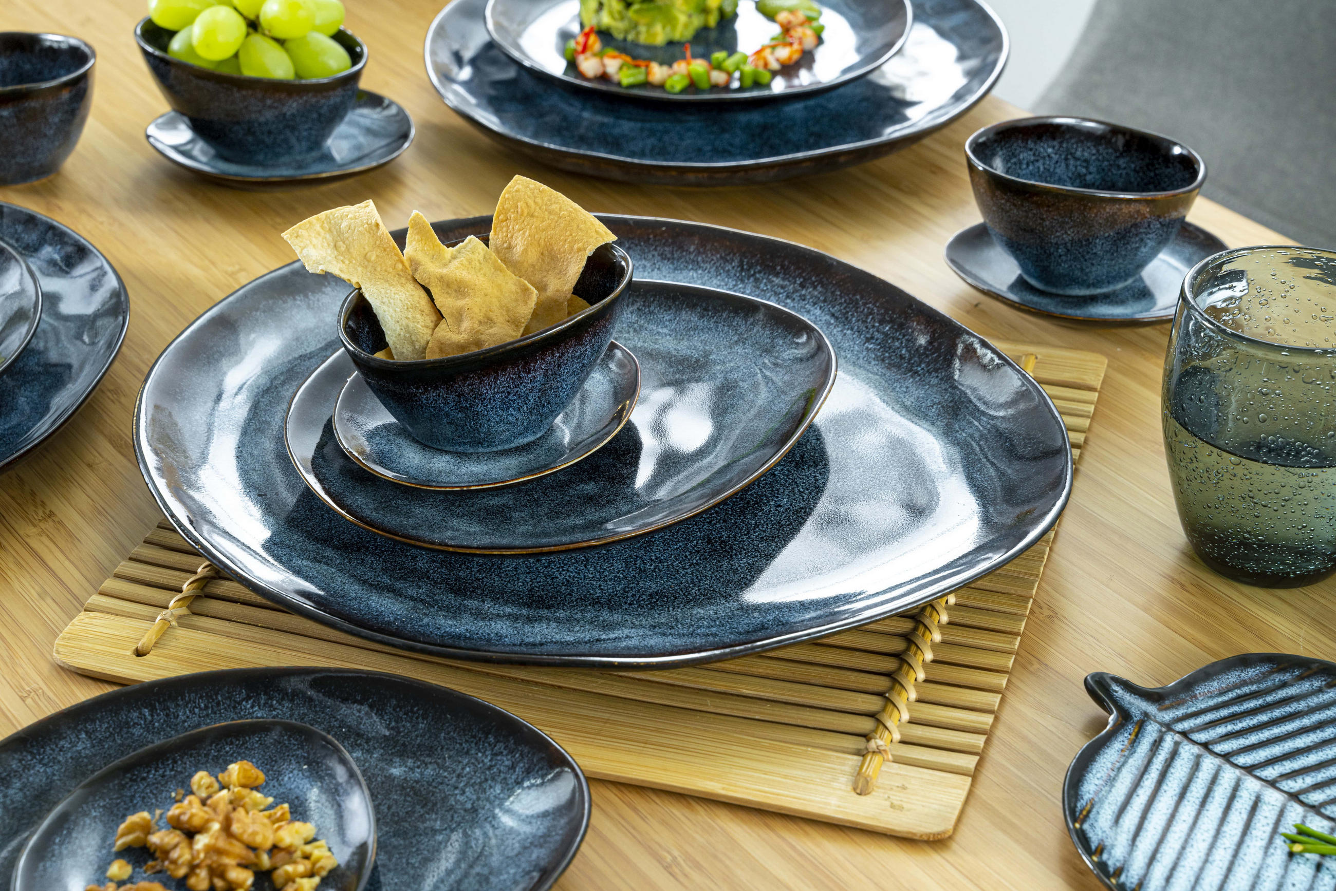 SERVIERPLATTEN SET TOKIO - 11 teilig aus Steingut - Dunkelblau, Keramik (16.5/32/38cm) - Sänger