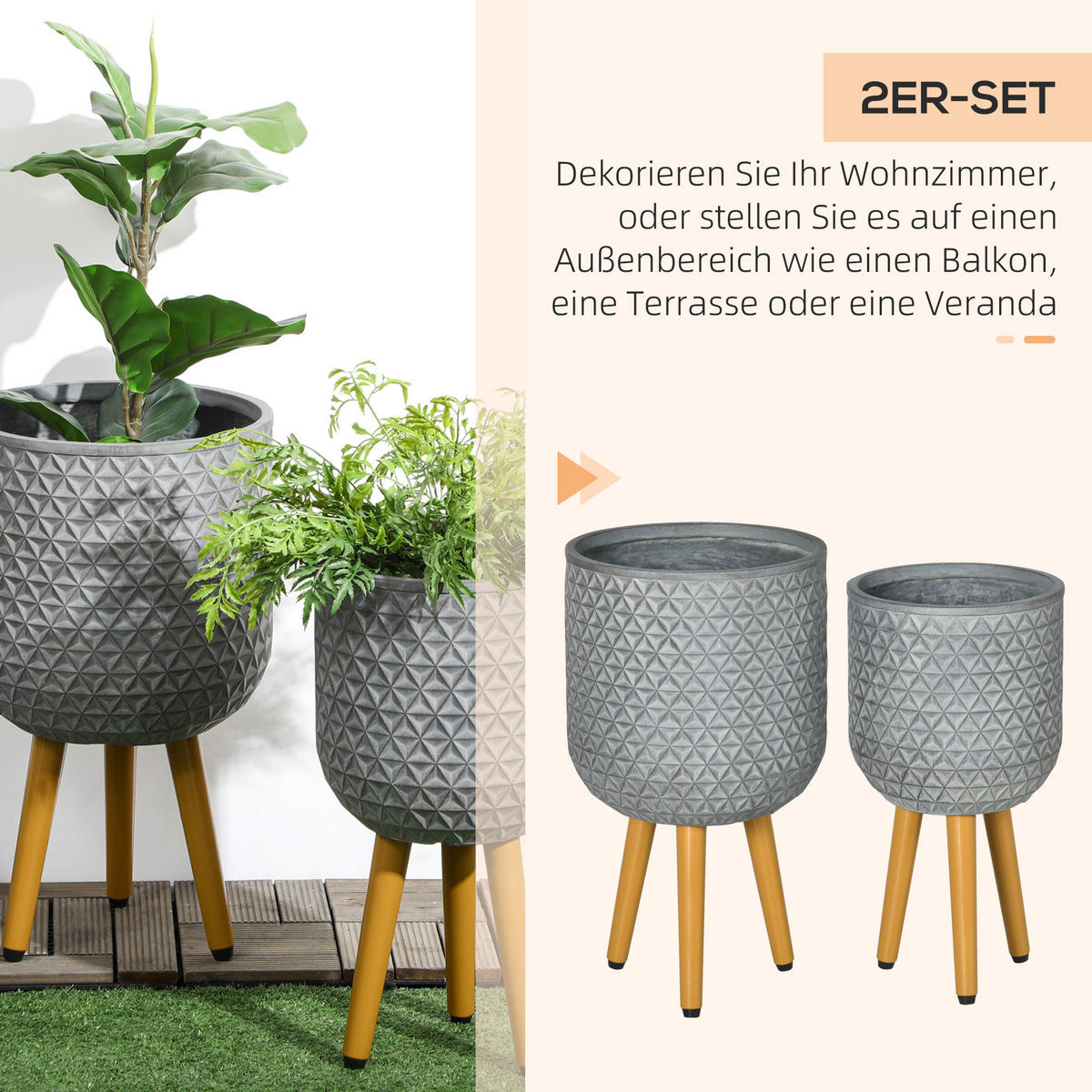BLUMENTÖPFE, für Innen- und Außenbereich, MgO, Grau - Grau, Kunststoff (52cm) - Outsunny