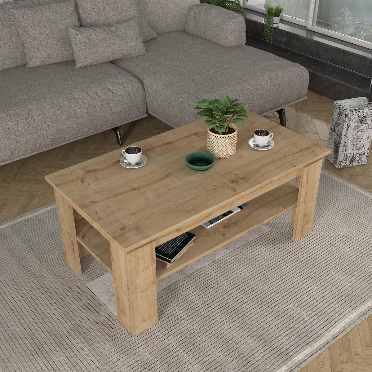 COUCHTISCH Krirdfjos 110/60/47 cm - Eichefarben, Holzwerkstoff (60/110/47cm) - [en.casa]