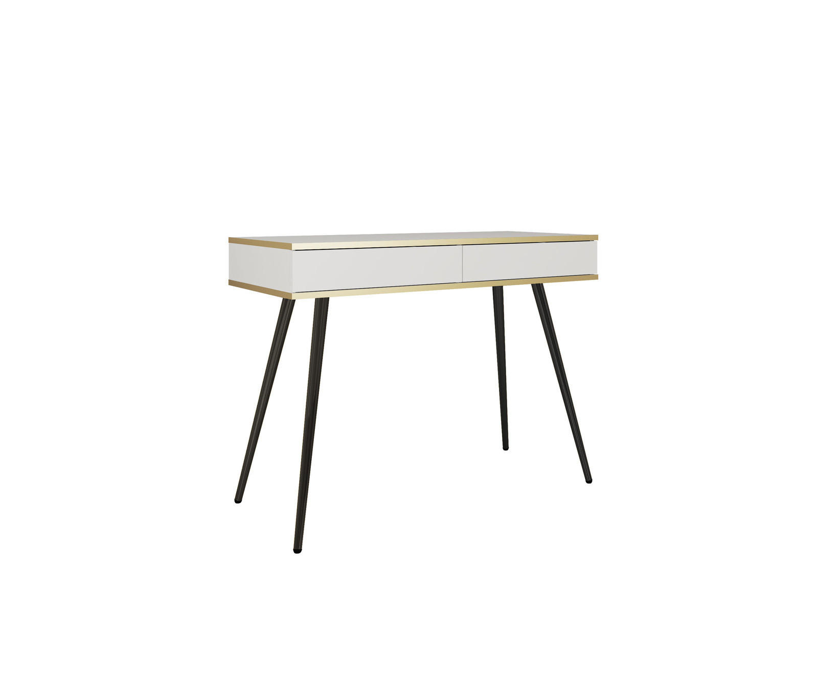 KONSOLENTISCH FORNO (Weiß, Goldene Details, 2 Schubladen, schwarze Metallfüße) - Schwarz/Weiß, Holz/Holzwerkstoff (50/102/80cm) - Ravio