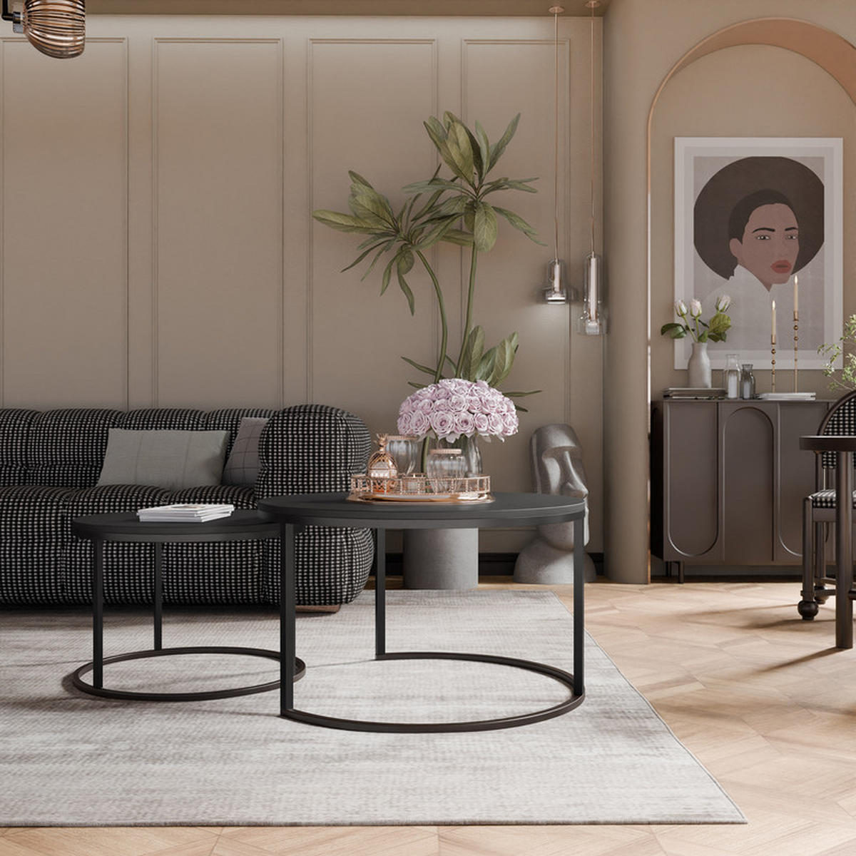 COUCHTISCH rund Groß, Mattschwarz, Rahmen Schwarz - Schwarz, Metall (70/70/48cm) - Idohome